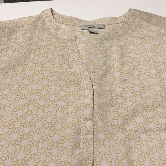 Bass Yellow Print Blouse Adjustable Long Sleeves Notched V Neck  Large 70s Style - Picture 6 of 16